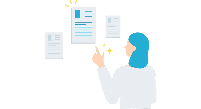 複数の資料を比較しながら必要な情報を選び取るビジネスパーソンのイメージ